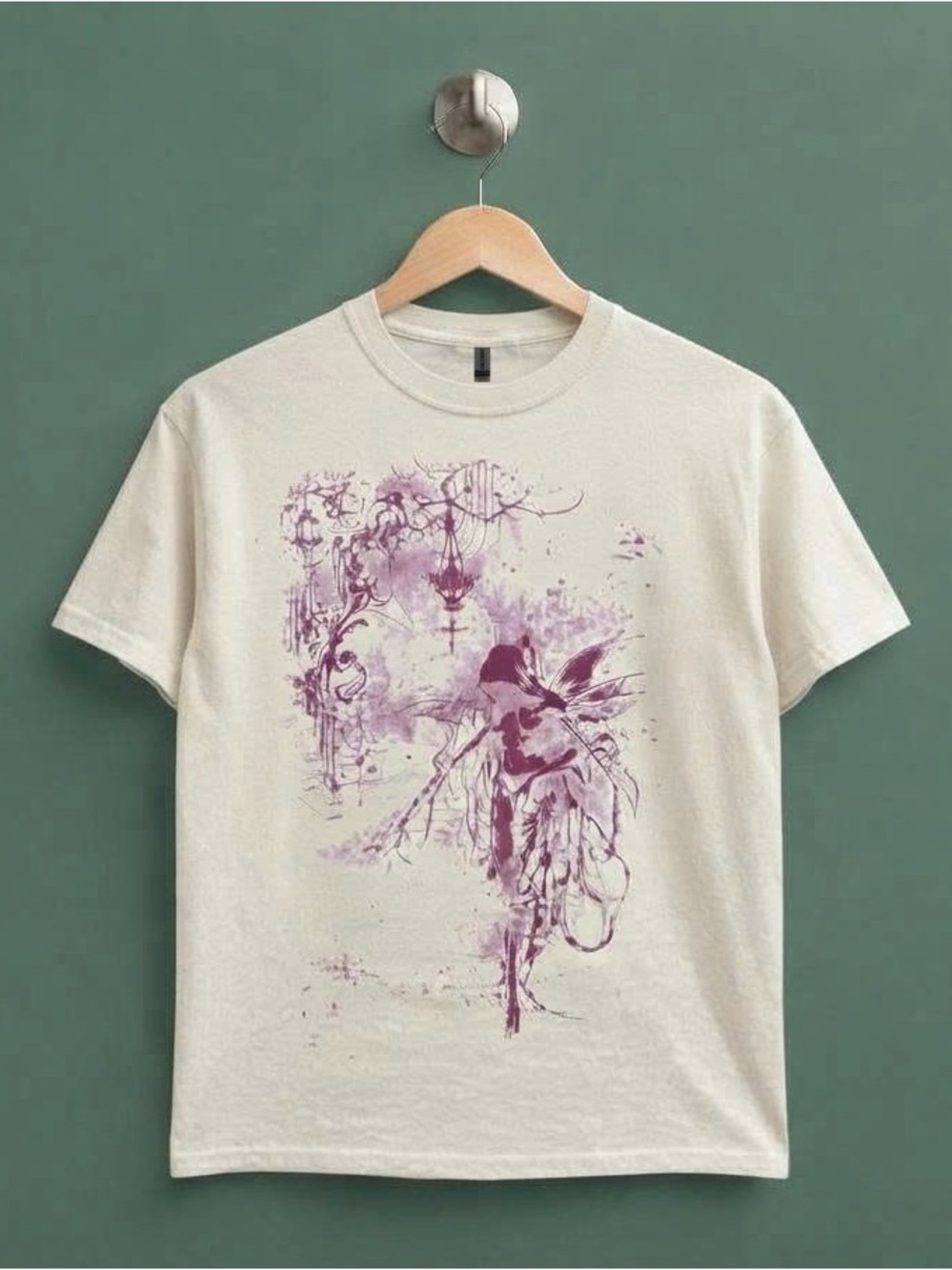 Fairycore Gothic Angel Graphic T-Shirt Off White Purple Aesthetic Streetwear
